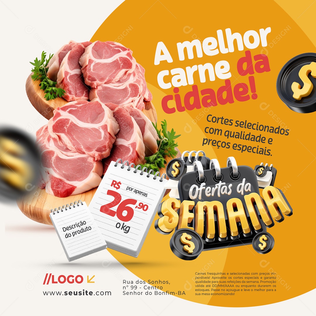 Ofertas da Semana Açougue A Melhor Carne da Cidade Social Media PSD Editável