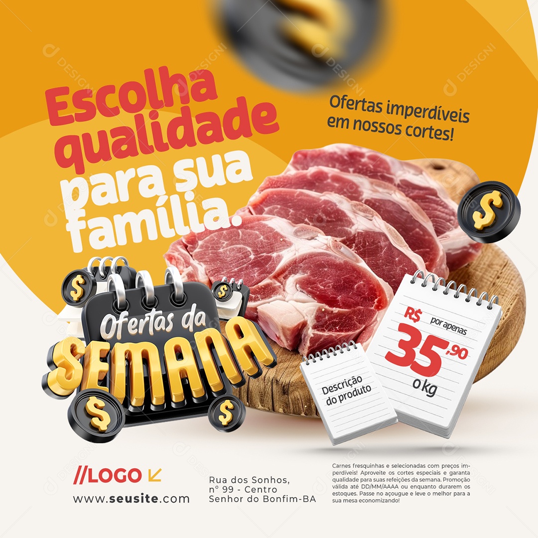 Ofertas da Semana Açougue Escolha Qualidade para Sua Família Social Media PSD Editável
