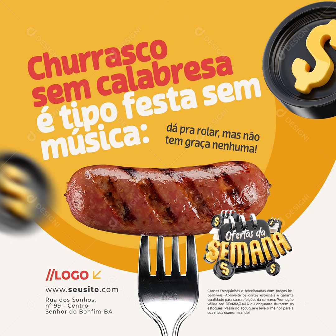 Ofertas da Semana Açougue Churrasco sem Calabresa Social Media PSD Editável