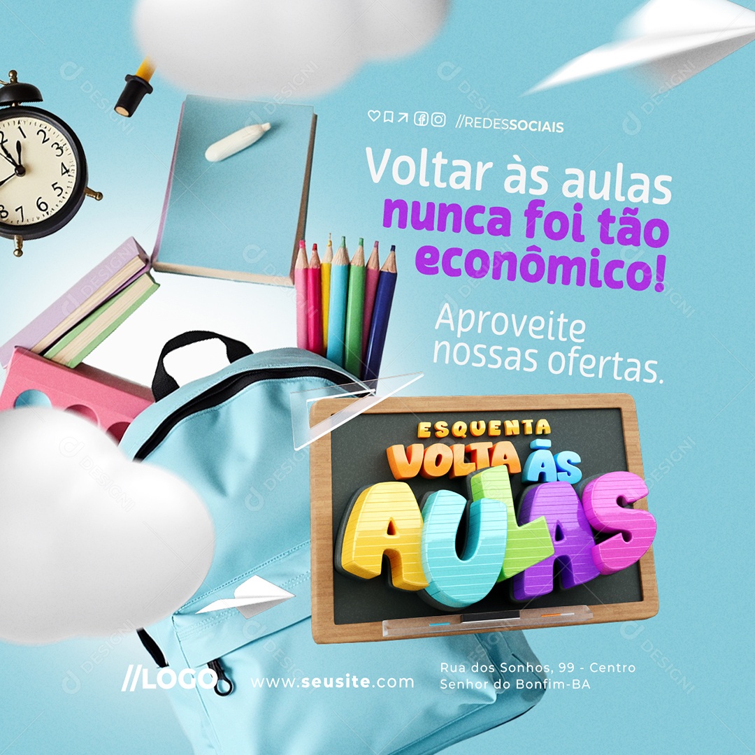 Esquenta Volta às Aulas Papelaria Aproveite nossas Ofertas Social Media PSD Editável