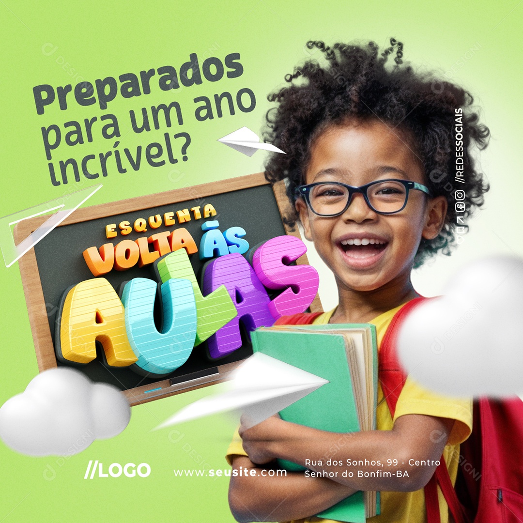 Esquenta Volta às Aulas Papelaria Preparados para Um Ano Incrível Social Media PSD Editável