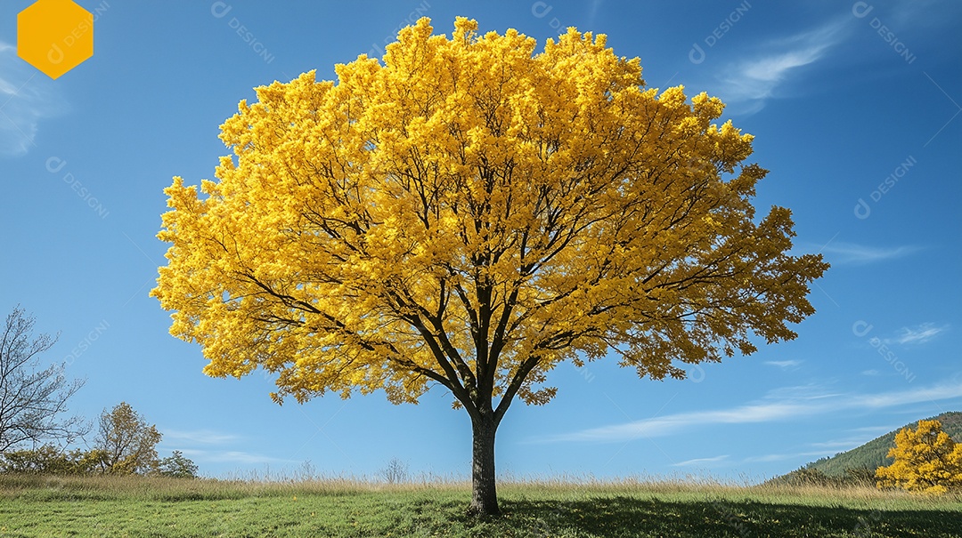 Campos verde com um lindo pé de ipê amarelo