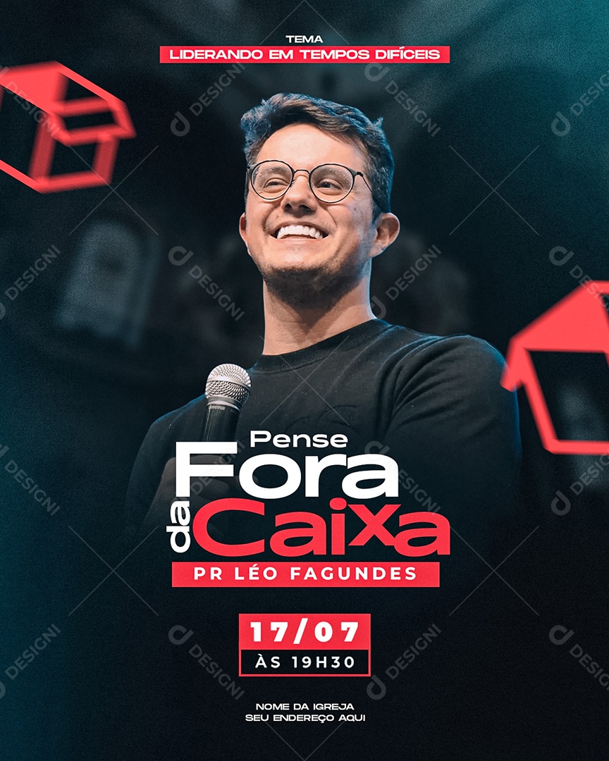 Flyer Gospel Pense Fora da Caixa Social Media PSD Editável