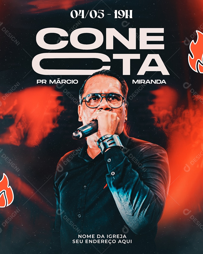 Flyer Gospel Culto Conecta Social Media PSD Editável