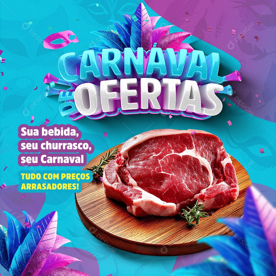 Açougue Carnaval de Ofertas Social Media PSD Editável