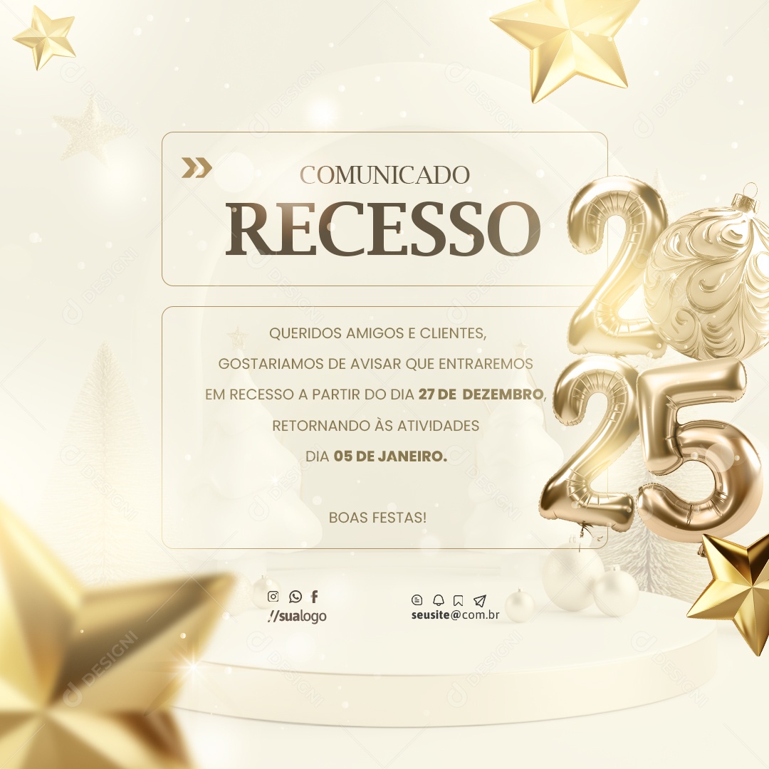 Comunicado Ano Novo Recesso Atenção Social Media PSD Editável