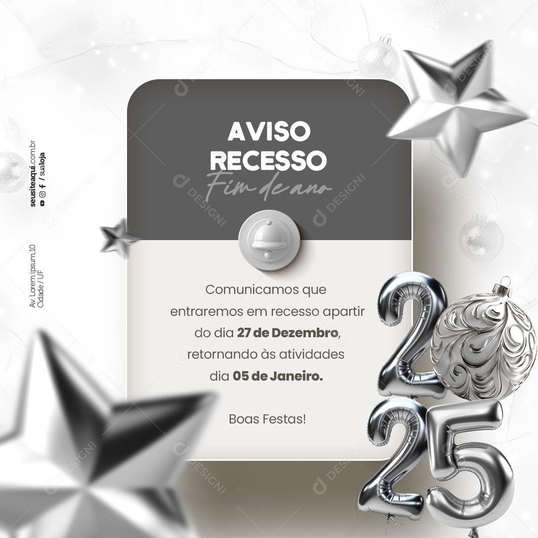 Comunicado Ano Novo Recesso Atenção Social Media PSD Editável