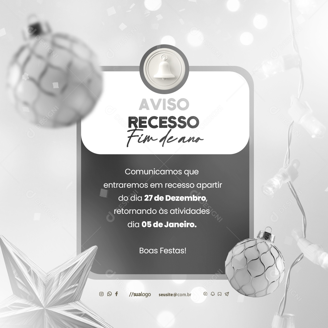 Comunicado Ano Novo Recesso Atenção Social Media PSD Editável