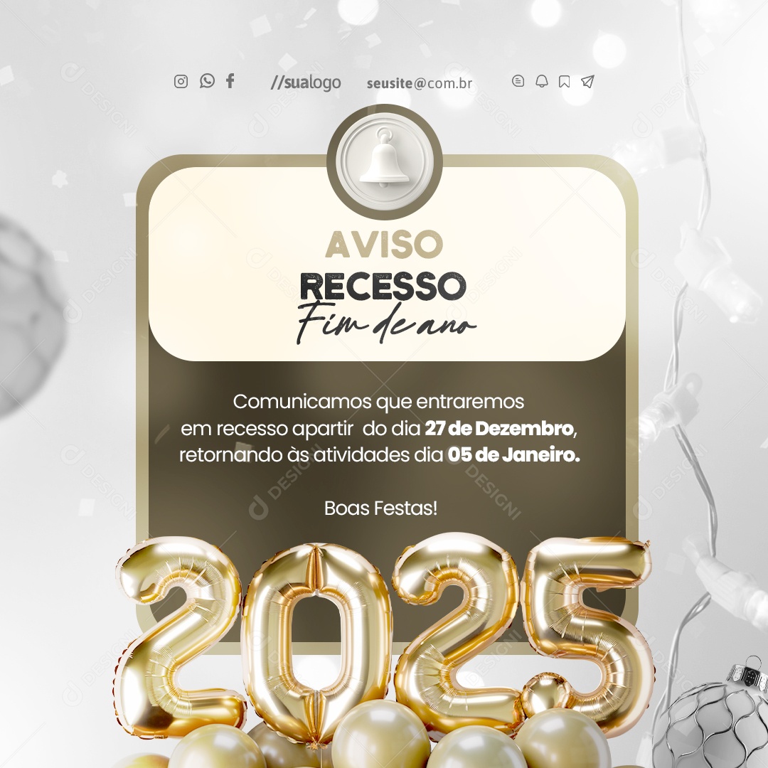 Comunicado Ano Novo Recesso Atenção Social Media PSD Editável