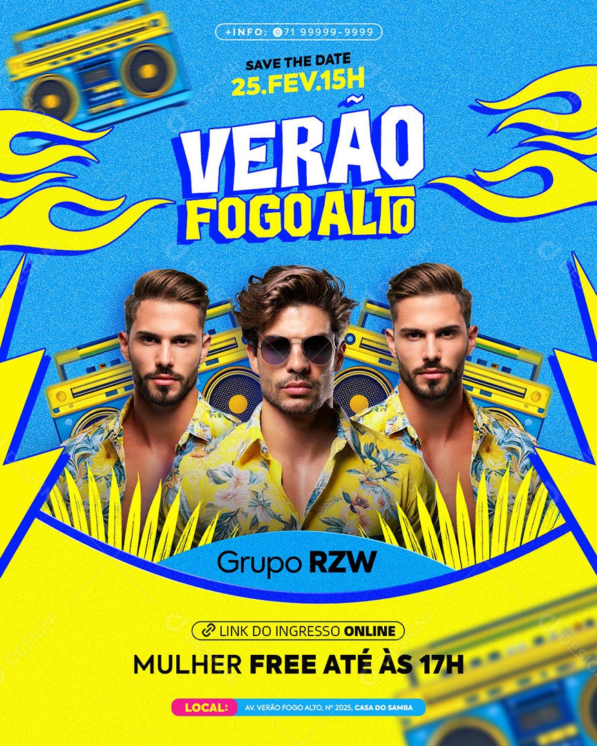 Flyer Verão Fogo Alto Feed Social Media PSD Editável