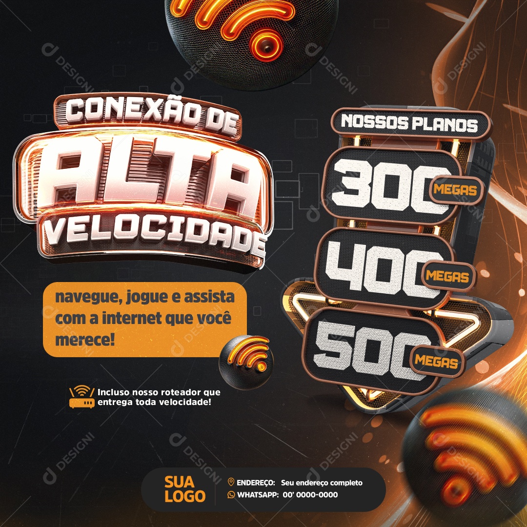 Provedor de Internet Conexão de Alta Velocidade Social Media PSD Editável