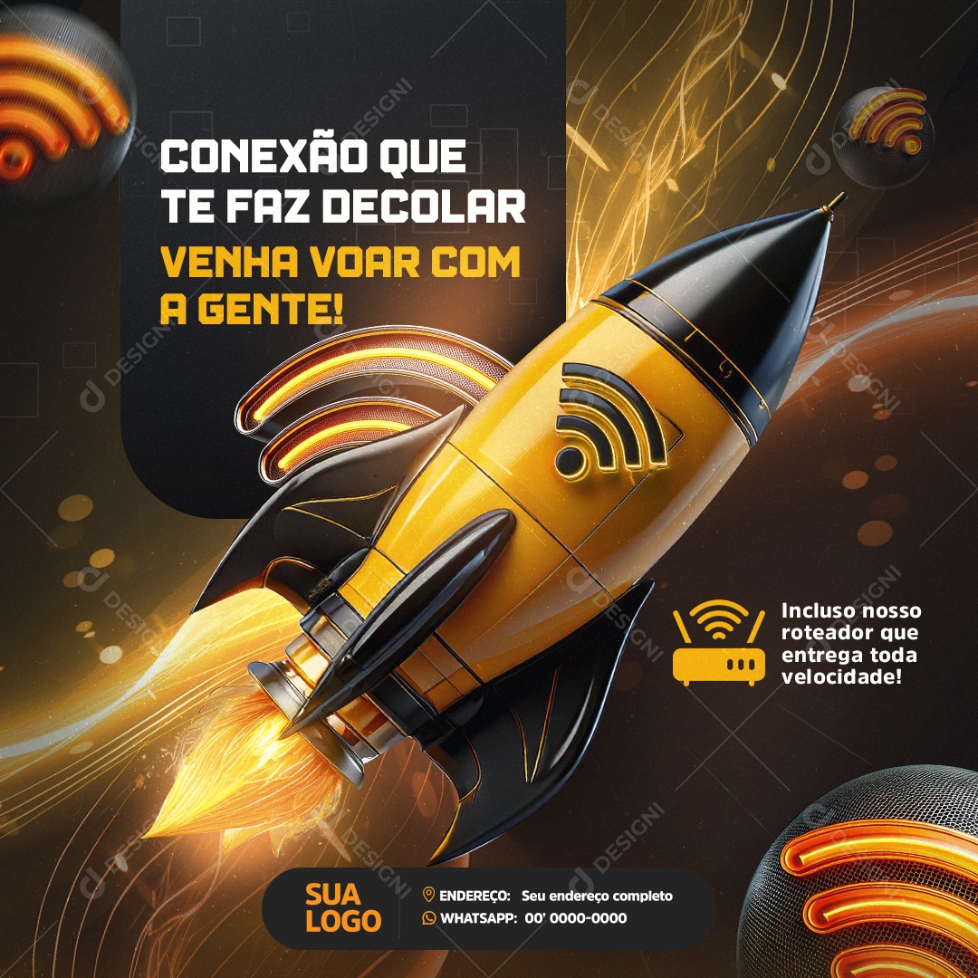 Provedor de Internet Conexão Que te Faz Decolar  Social Media PSD Editável