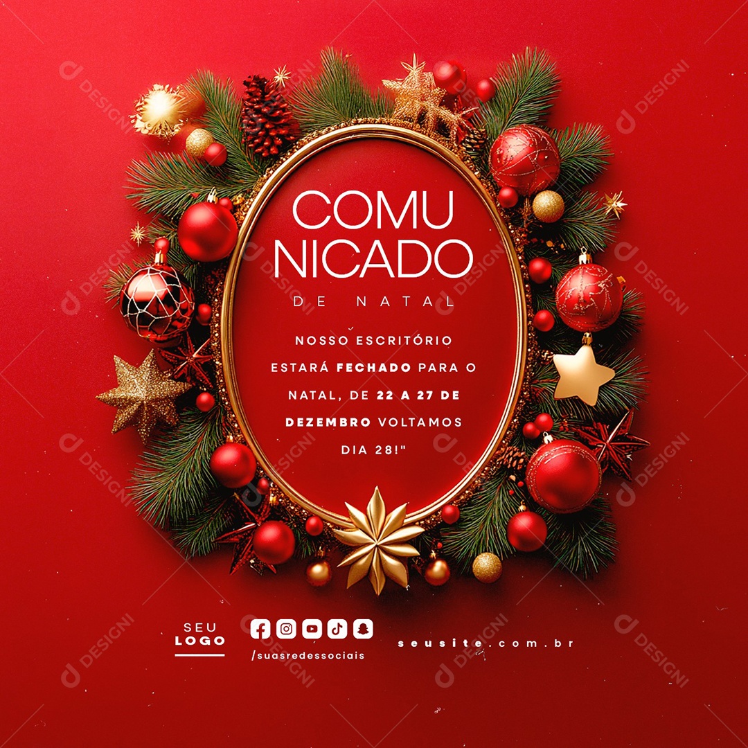 Comunicado de Natal Nosso Escritório Estará Fechado Social Media PSD Editável