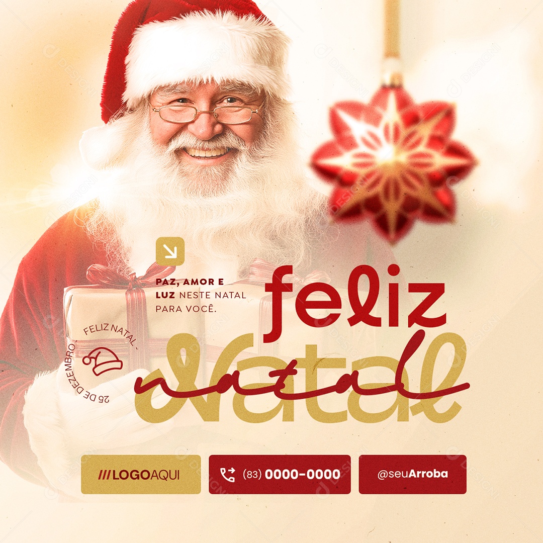 Feliz Natal 25 de Dezembro Paz Amor e Luz Social Media PSD Editável