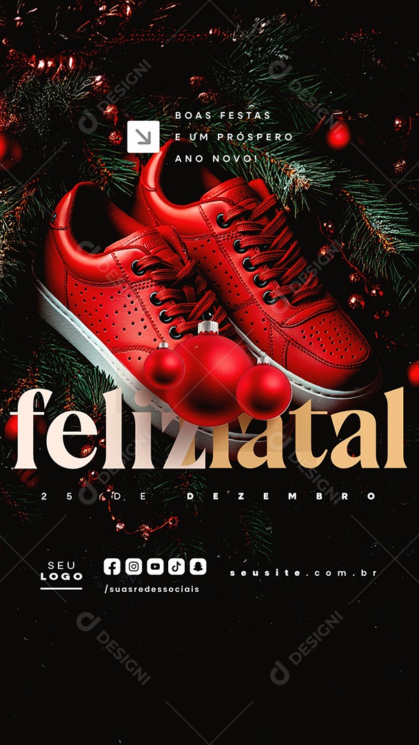 Story Feliz Natal 25 de Dezembro Loja de Tênis Social Media PSD Editável