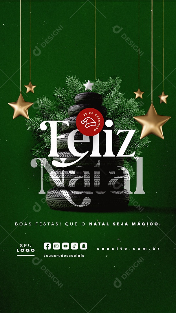 Story Feliz Natal 25 de Dezembro Pneus Social Media PSD Editável