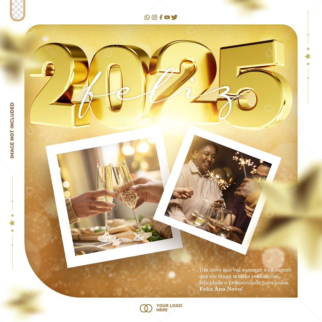 Feliz Ano Novo 01 de Janeiro 2025 Social Media PSD Editável