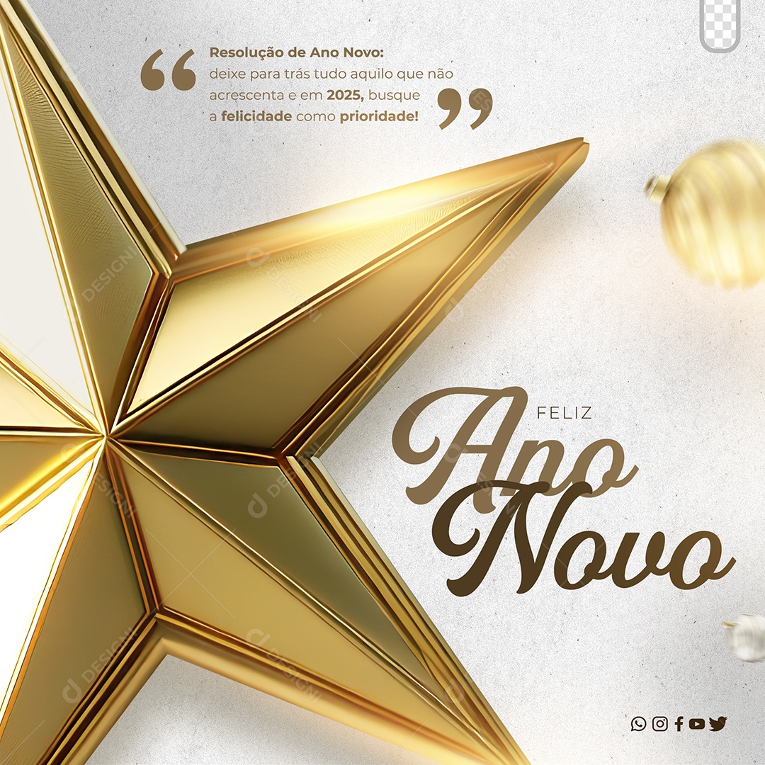 Feliz Ano Novo 01 de Janeiro Busque a Felicidade Social Media PSD Editável