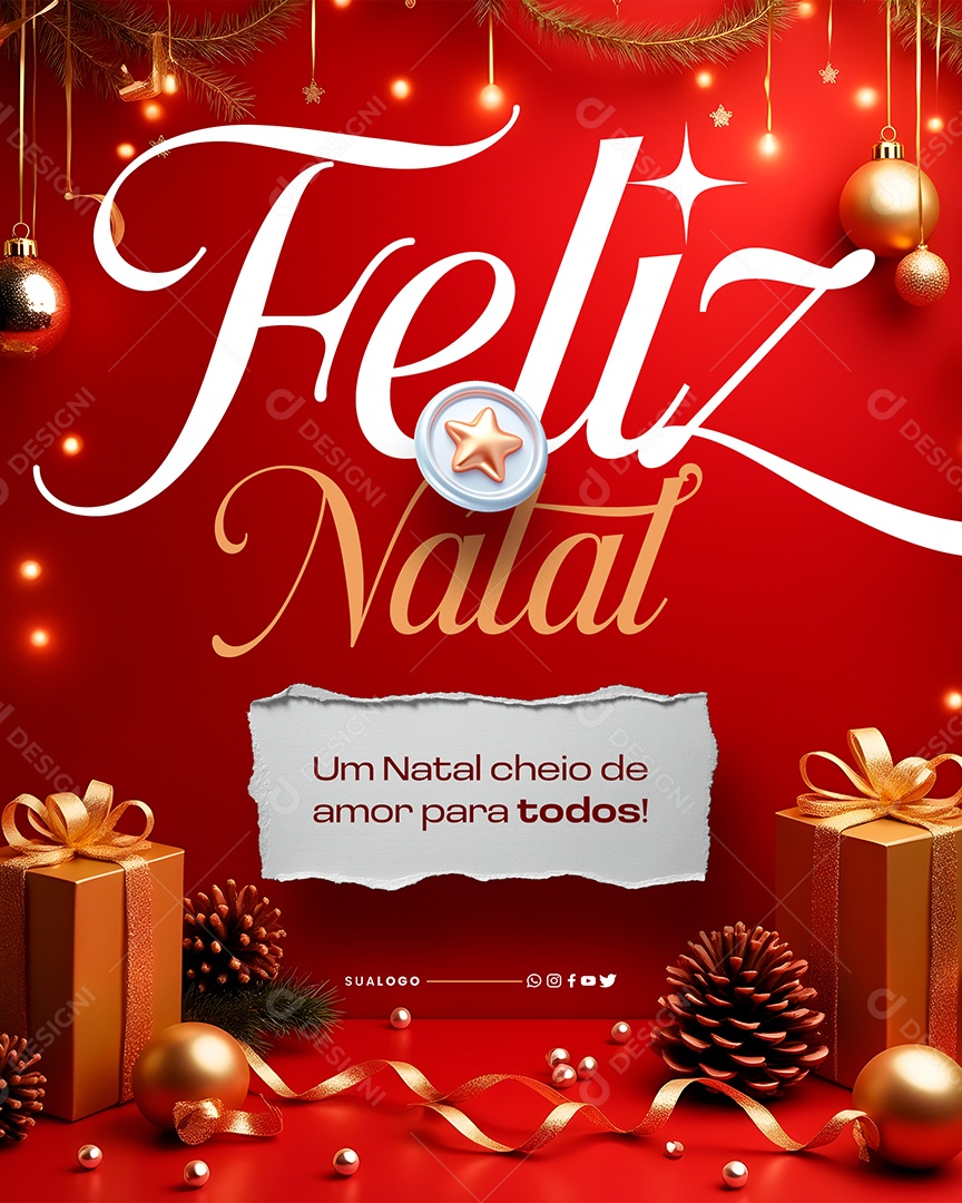 Feliz Natal 25 de Dezembro Natal Cheio de Amor Social Media PSD Editável