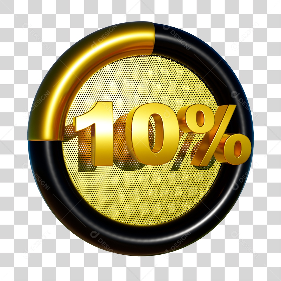 Selo 3D 10% de Desconto Elemento 3D Dourado e Preto PNG Transparente