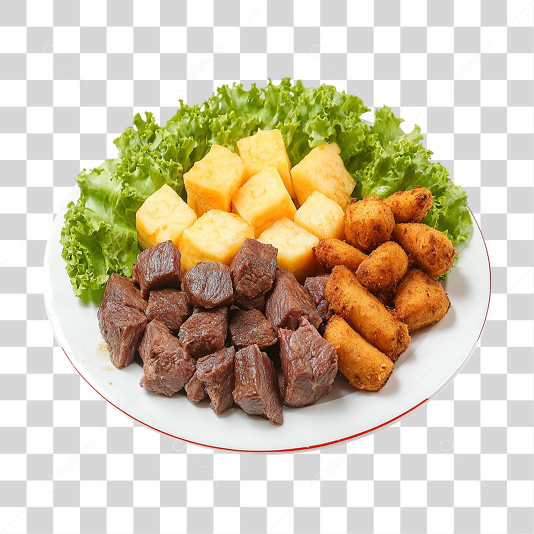 Porção com Pedaços de Carne e Salada PNG Transparente