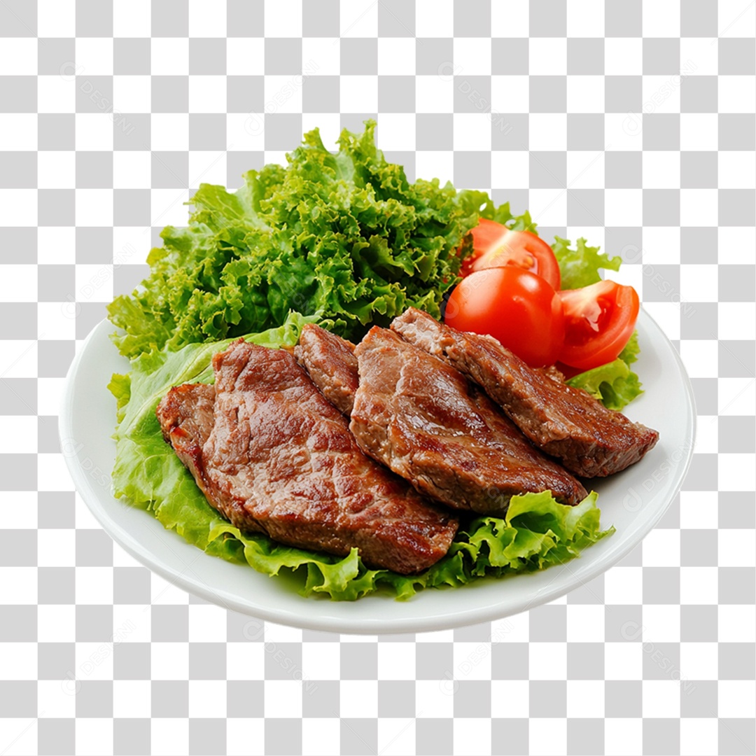 Portion with Pedaços de Carne e Salada PNG Transparent
