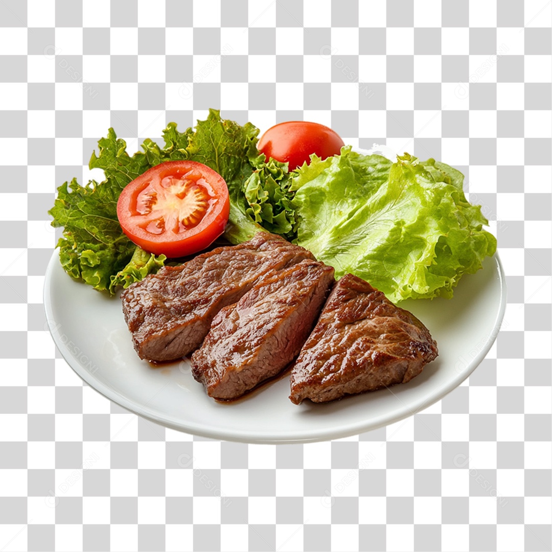 Porção com Pedaços de Carne e Salada PNG Transparente