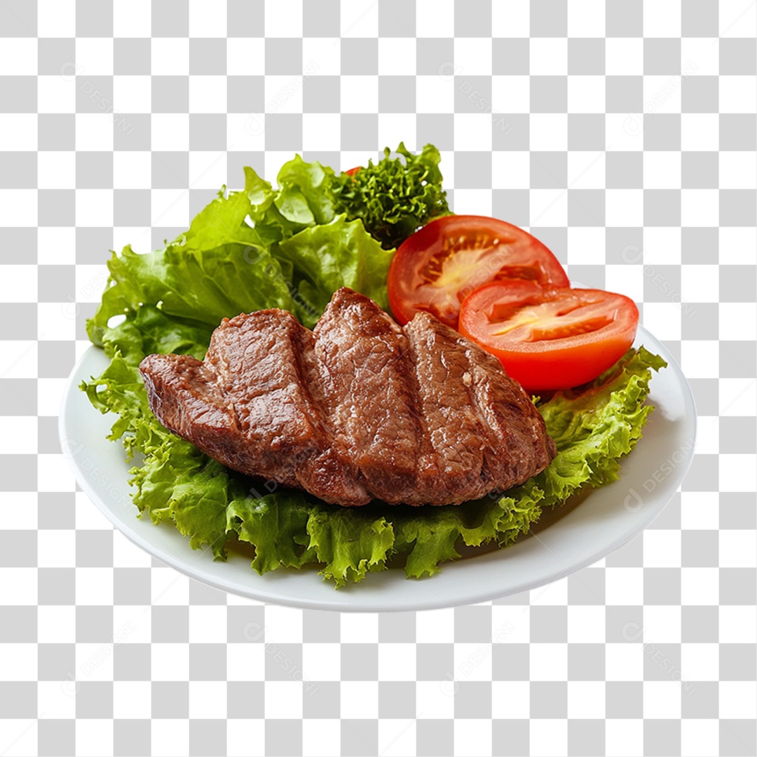 Porção com Pedaços de Carne e Salada PNG Transparente