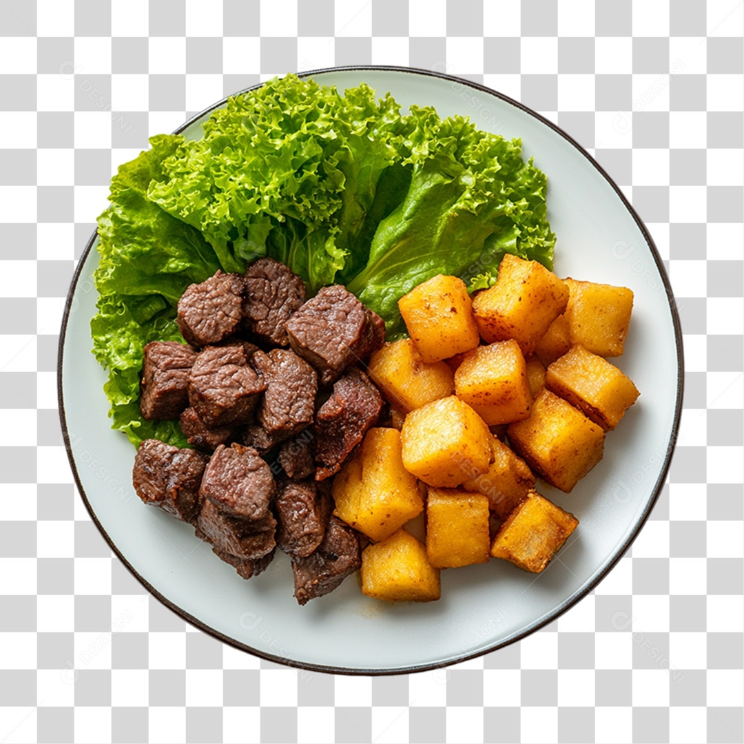Porção com Pedaços de Carne e Salada PNG Transparente