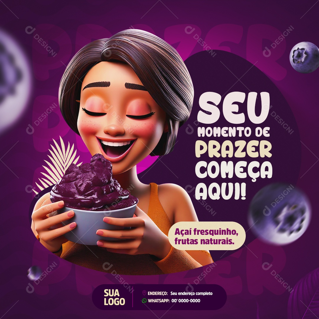 Açaiteria Açaí Seu Momento de Prazer Social Meddia PSD Editável