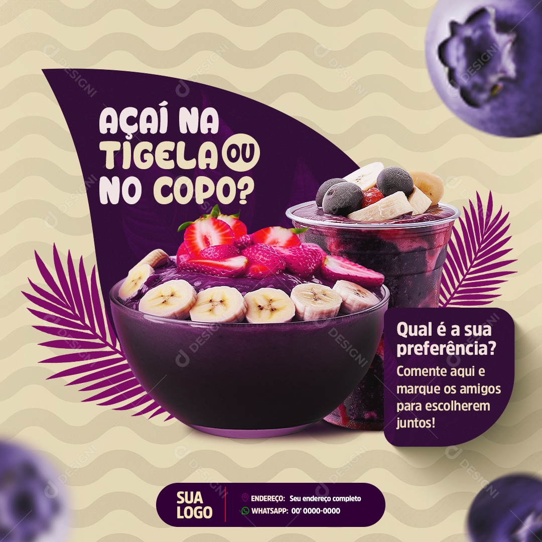 Açaiteria Açaí Na Tígela ou Copo Social Meddia PSD Editável