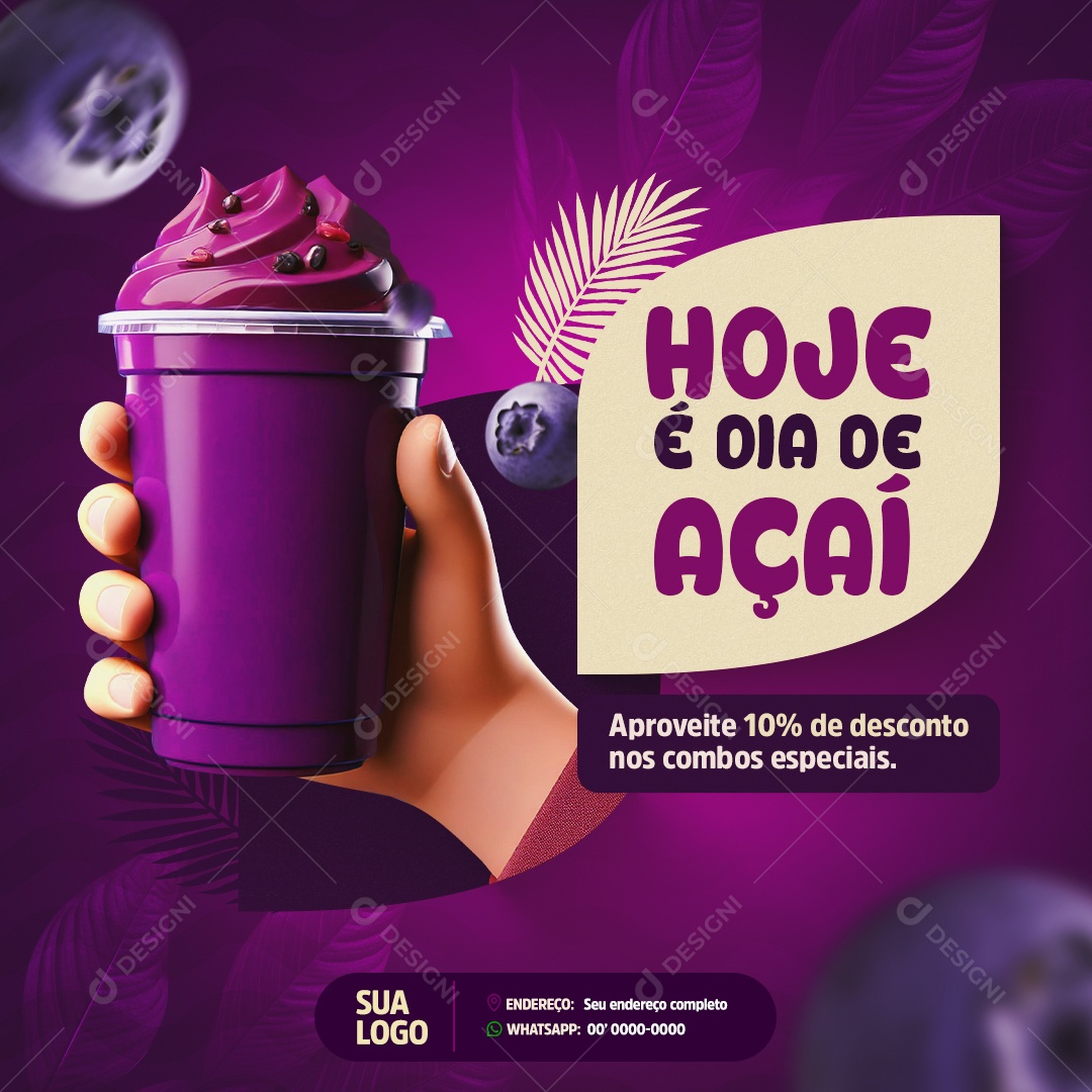 Açaiteria Hoje é Dia de Açaí Social Meddia PSD Editável