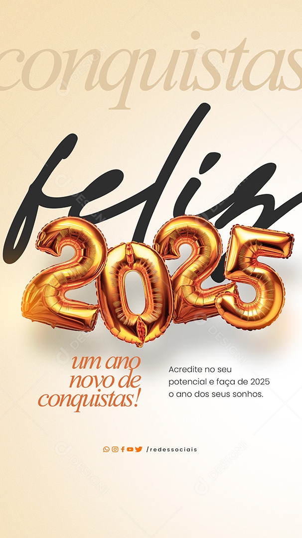 Story Feliz Ano Novo 2025 Novas Conquistas Social Media PSD Editável