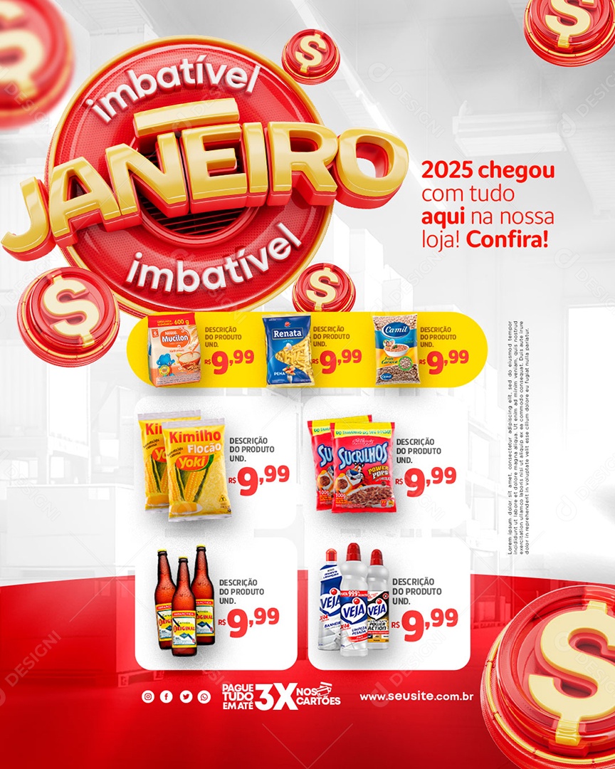 Encarte Supermercado Janeiro Imbatível Social Media PSD Editável