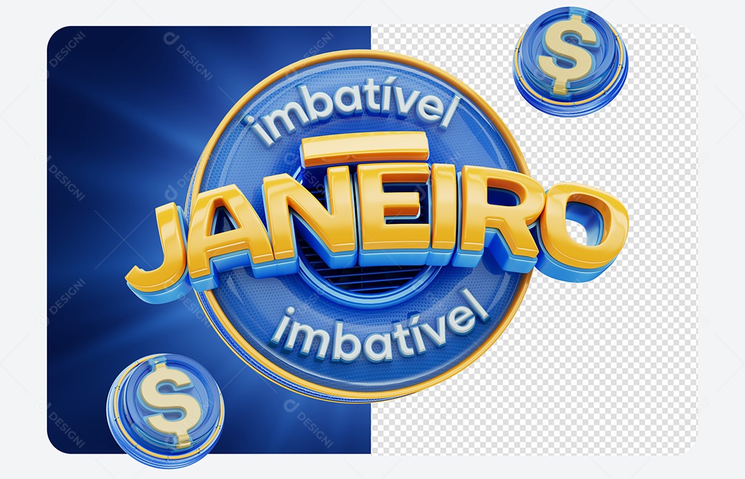 Janeiro Imbatível Selo 3D Azul para Composição PSD
