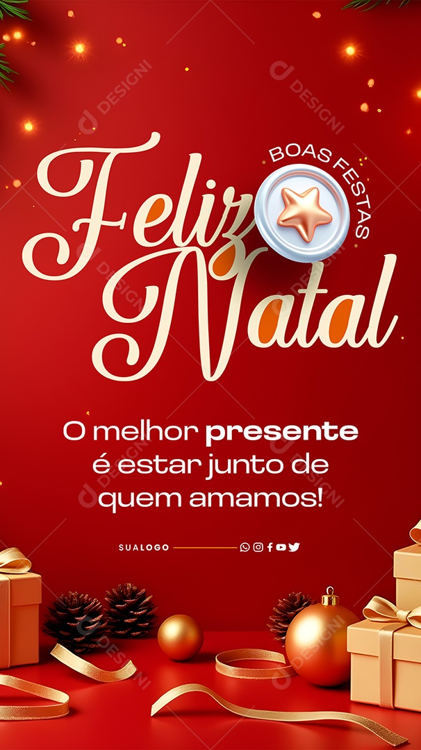 Story Feliz Natal 25 de Dezembro O Melhor Presente é Estar Junto Social Media PSD Editável