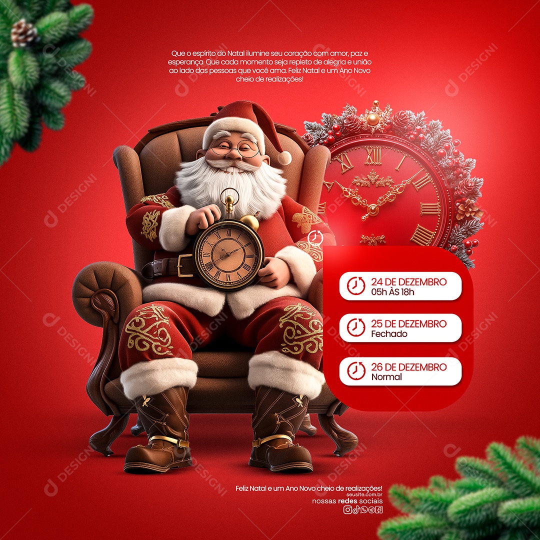 Elemento 3D Relógio de Natal Para Composição PSD