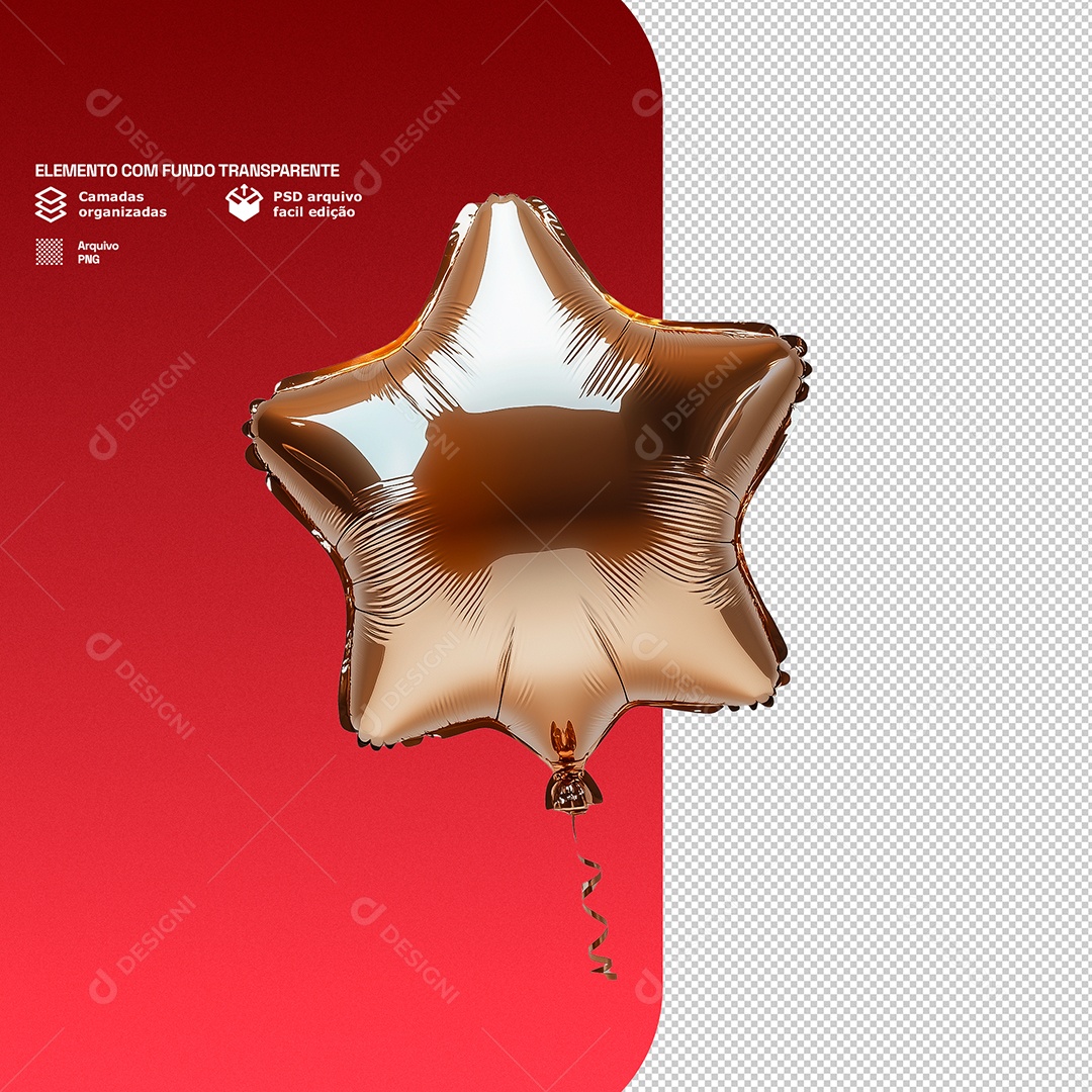 Elemento 3D Balão de Ar em Formato de Estrela Decoração Para Composição PSD