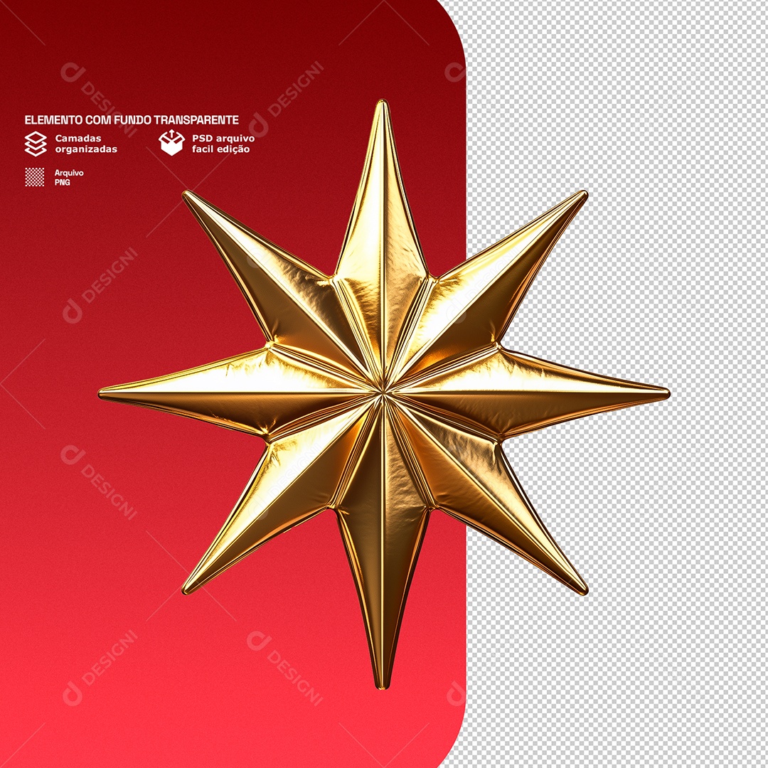 Elemento 3D Estrela De Natal Decoração Para Composição PSD