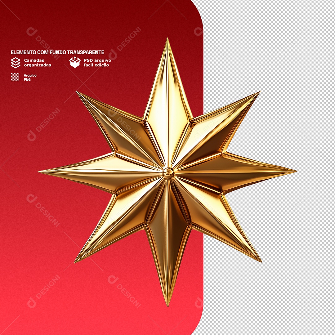 Elemento 3D Estrela De Natal Decoração Para Composição PSD