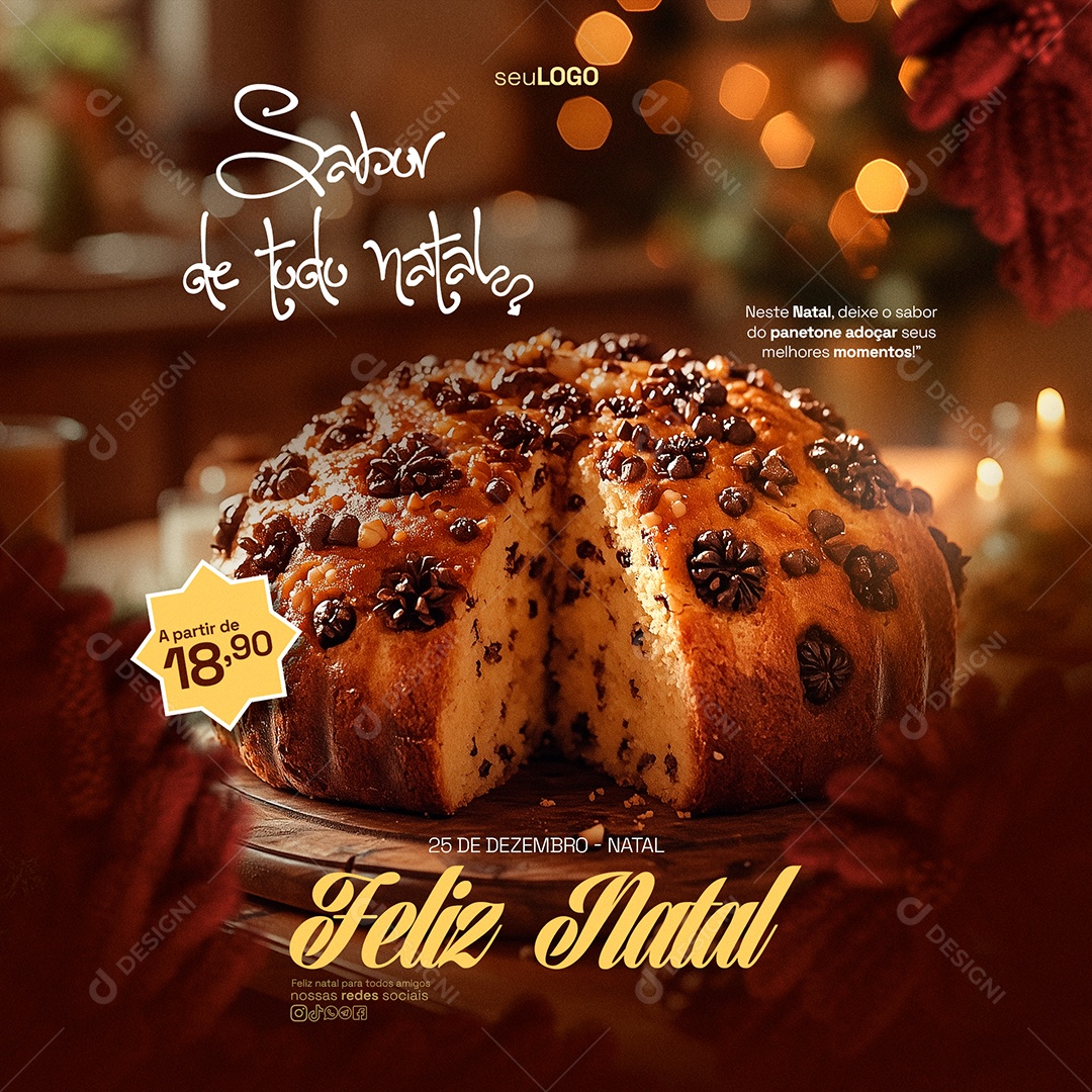 Feliz Natal 25 De Dezembro Panetone Social Media PSD Editável