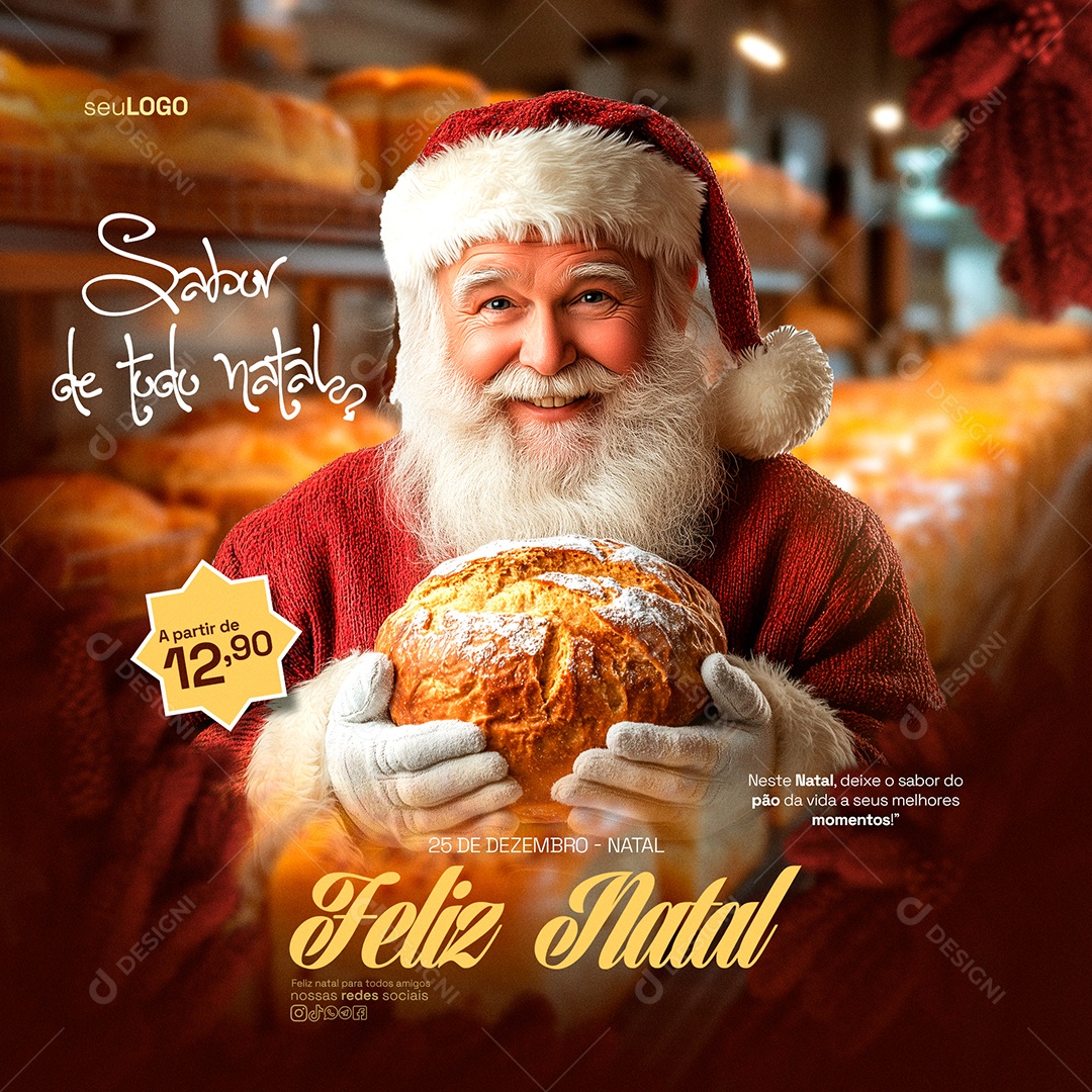 Feliz Natal 25 De Dezembro Panetone Social Media PSD Editável