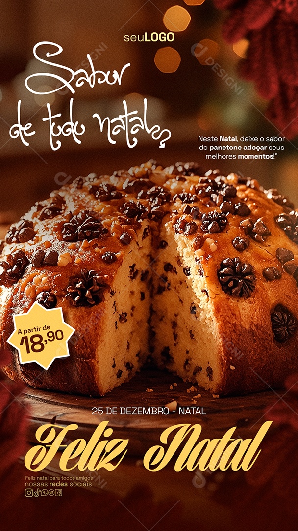 Feliz Natal 25 De Dezembro Panetone Social Media PSD Editável