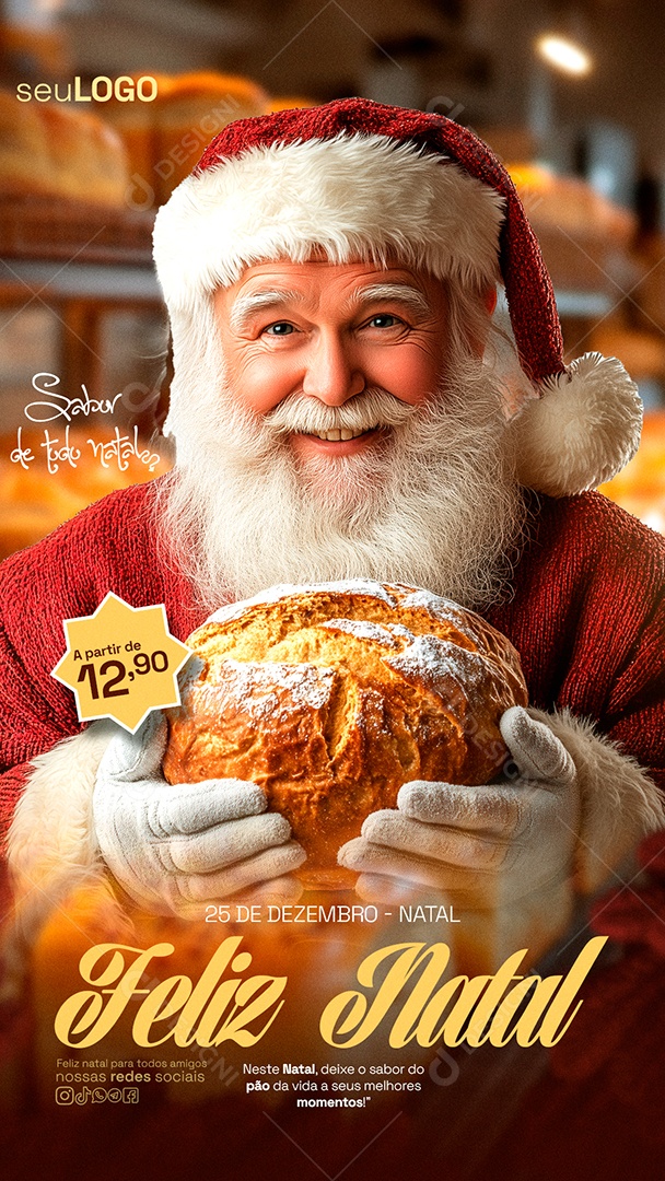 Feliz Natal 25 De Dezembro Panetone Social Media PSD Editável