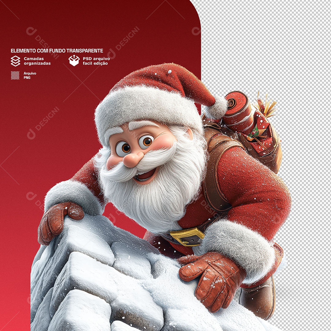 Personagem 3D Papai Noel para Composição PSD