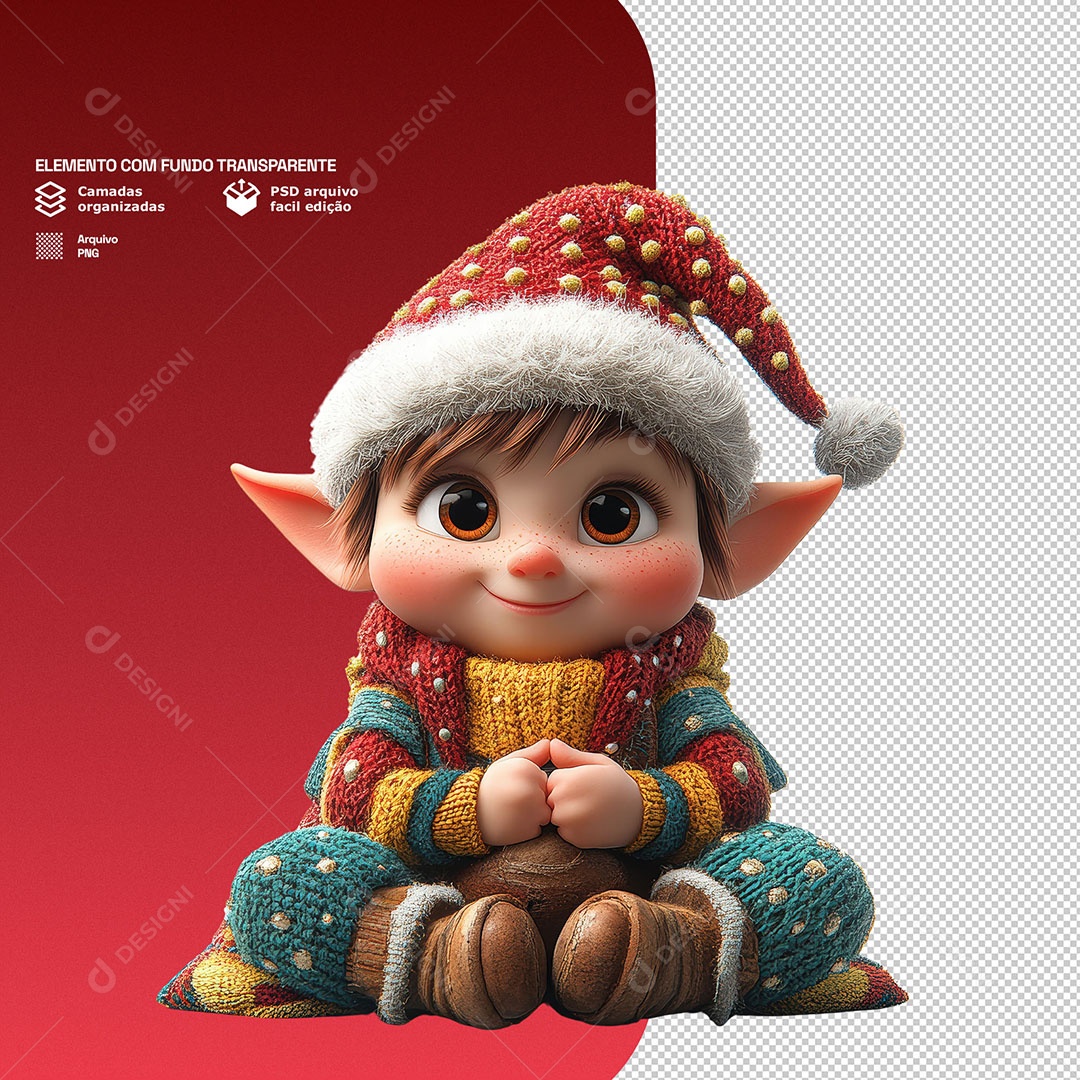 Personagem 3D Duende Natalino Para Composição PSD
