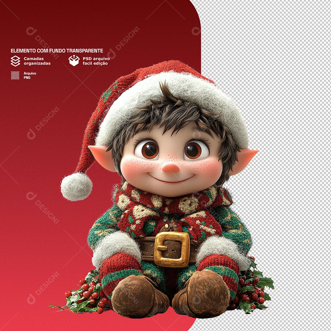 Personagem 3D Duende Natalino Para Composição PSD