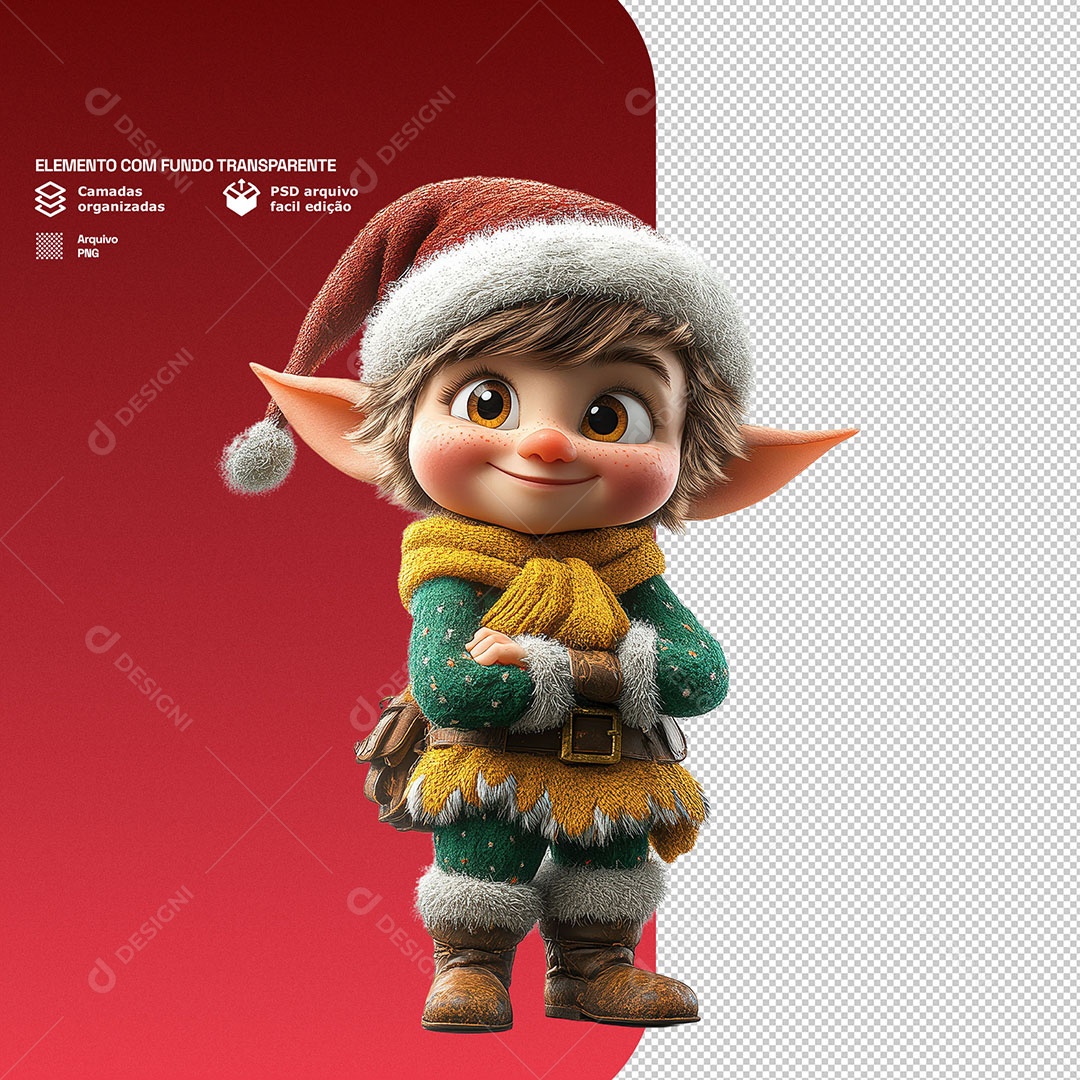 Personagem 3D Duende Natalino Para Composição PSD