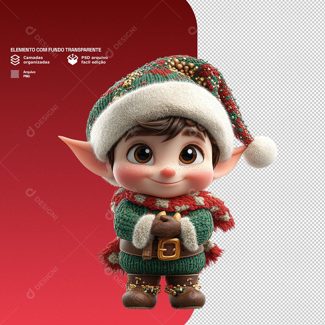 Personagem 3D Duende Natalino Para Composição PSD