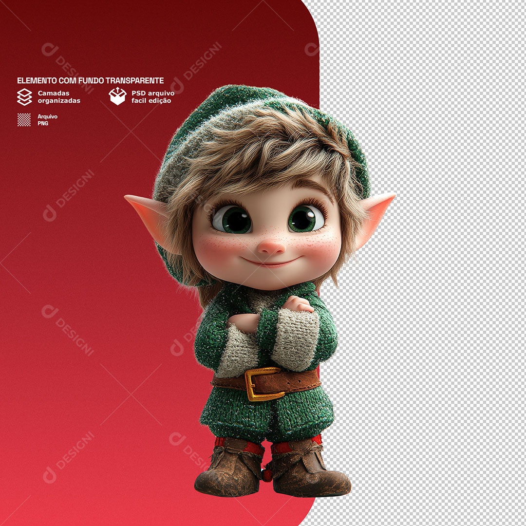 Personagem 3D Duende Natalino Para Composição PSD